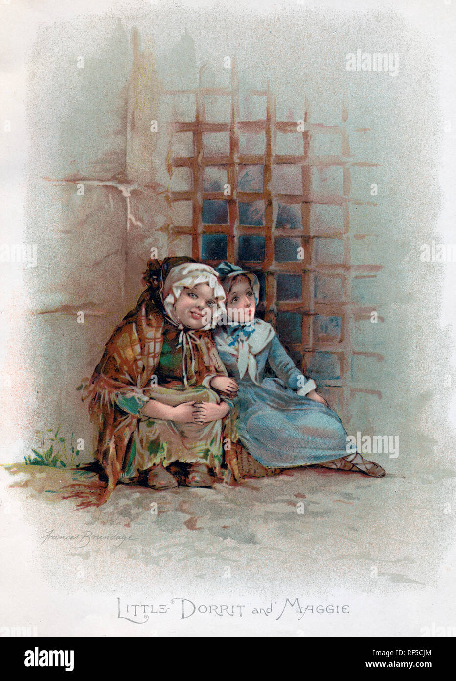 Piccolo Dorrit e Maggie, c1890s. Di Frances Brundage (1854-1937). Little Dorrit è un romanzo di Charles Dickens, originariamente pubblicato in serie tra il 1855 e il 1857. Foto Stock