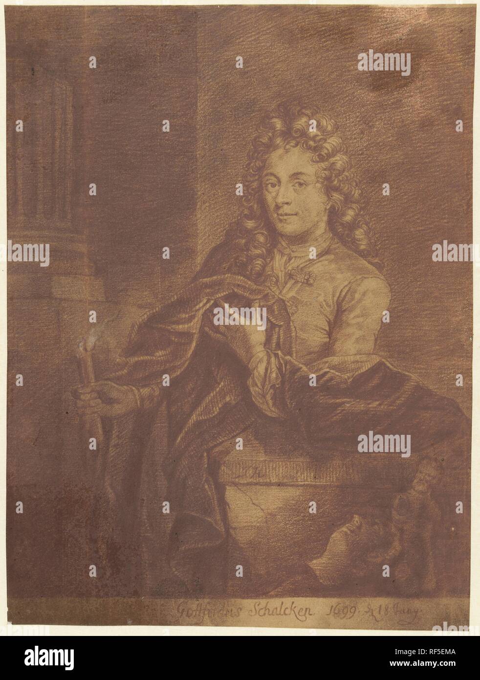 Ritratto di Godfried Schalcken. Relatore per parere: Giacobbe Houbraken. Dating: 1708 - 1780. Misurazioni: h 320 mm × W 238 mm. Museo: Rijksmuseum Amsterdam. Foto Stock