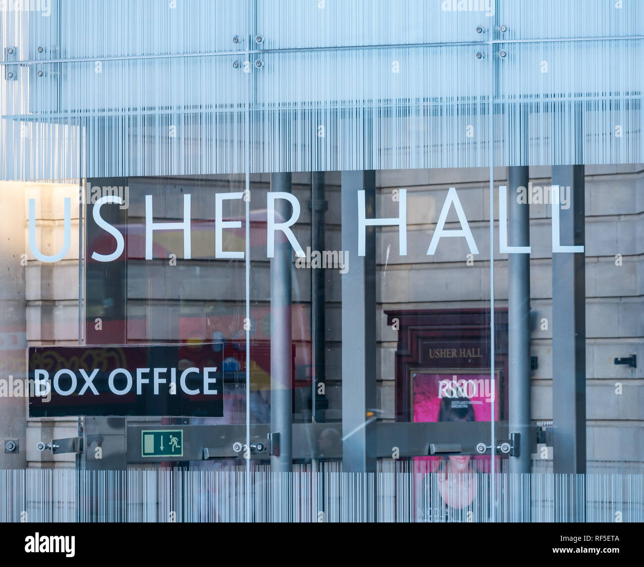 Chiusura del Box Office nella moderna estensione, Usher Hall, Lothian Road, Edimburgo, Scozia, Regno Unito Foto Stock