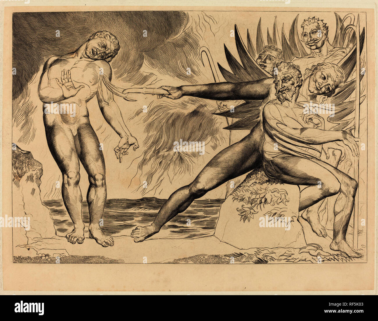 Il cerchio dei funzionari corrotti; i diavoli Ciampolo tormentoso. Data: 1827. Medium: incisione. Museo: National Gallery of Art di Washington DC. Author: William Blake. Foto Stock