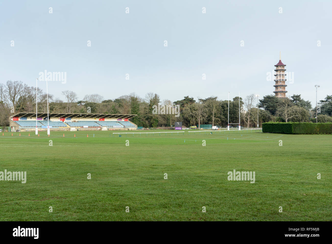 London Welsh Old Deer Park rugby Ground, Richmond, Londra, Inghilterra, Regno Unito Foto Stock