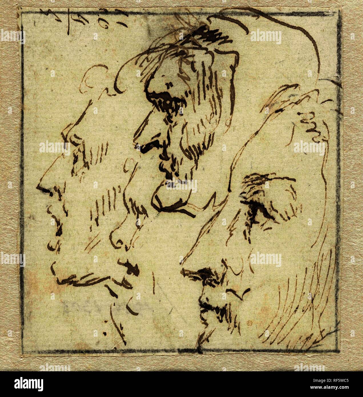Lo studio di espressione di quattro facce. Relatore per parere: anonimo. Dating: 1600 - 1699. Misurazioni: h 69 mm × W 64 mm. Museo: Rijksmuseum Amsterdam. Foto Stock