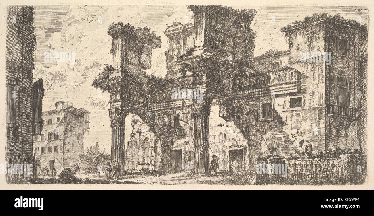 La piastra 1: parte del Foro di Nerva (Parte del Foro di Nerva). Artista: Giovanni Battista Piranesi (italiano, Mogliano Veneto Roma 1720-1778). Dimensioni: Piastra: 5 5/16 × 10 5/8 in. (13,5 × 27 cm) foglio: 12 7/8 × 19 1/8 in. (32,7 × 48,5 cm). Serie/Portfolio: Antichità Romane de' tempi della Repubblica e de' primi imperatori (antichità romana del tempo della repubblica e i primi imperatori). Data: ca. 1748. Museo: Metropolitan Museum of Art di New York, Stati Uniti d'America. Foto Stock