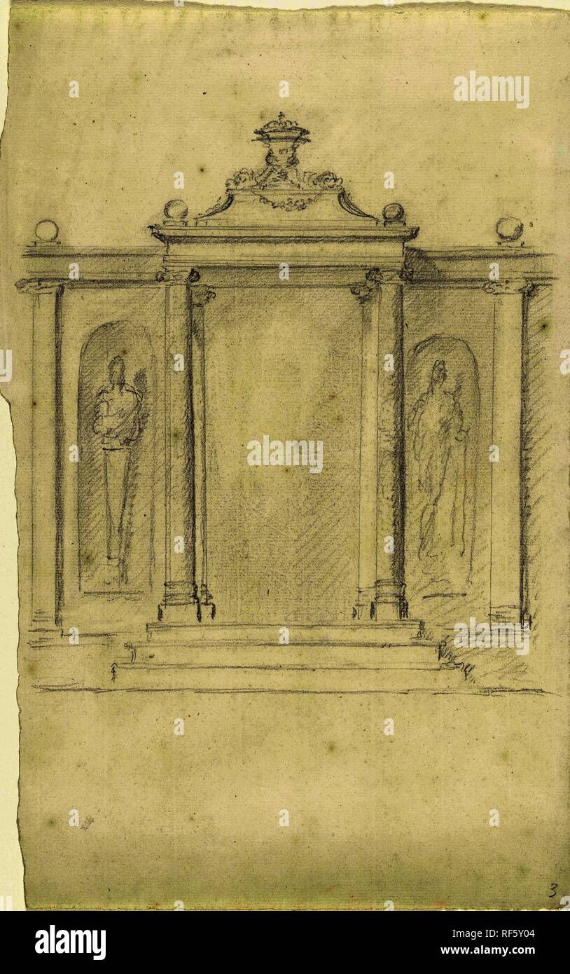 Classicista di gate con colonne e statue. Relatore per parere: Dionys van Nijmegen. Dating: 1715 - 1798. Misurazioni: h 325 mm × W 205 mm. Museo: Rijksmuseum Amsterdam. Foto Stock