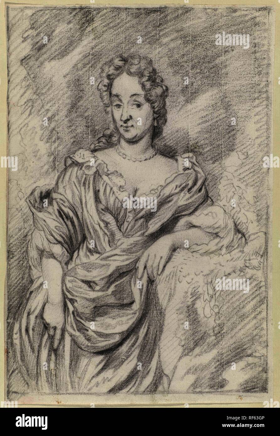 Riccamente vestito donna in piedi. Relatore per parere: anonimo. Dating: c. 1675 - c. 1725. Luogo: Paesi Bassi. Misurazioni: h 293 mm × W 200 mm. Museo: Rijksmuseum Amsterdam. Foto Stock