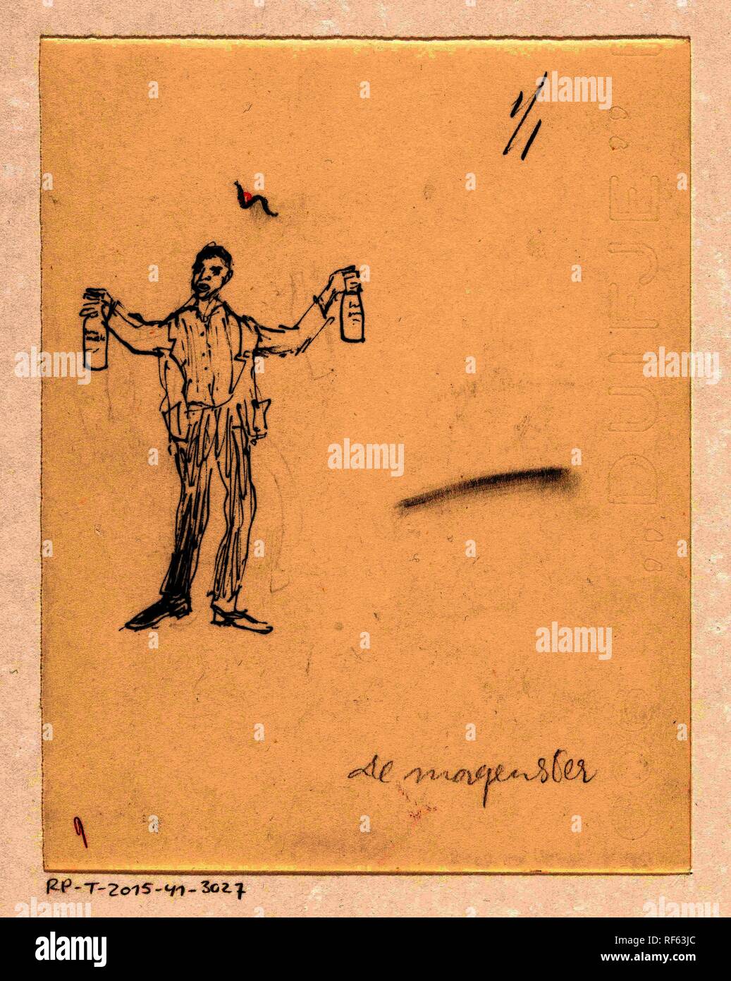 Uomo con due bottiglie di latte. Relatore per parere: anonimo. Dating: c. 1930 - c. 1970. Misurazioni: h 161 mm × W 125 mm. Museo: Rijksmuseum Amsterdam. Foto Stock