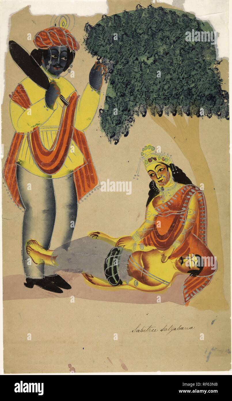 Savitri e la morte-dio Yama. Relatore per parere: anonimo. Dating: 1800 - 1900. Luogo: Kalighat. Misurazioni: h 452 mm × W 272 mm. Museo: Rijksmuseum Amsterdam. Foto Stock