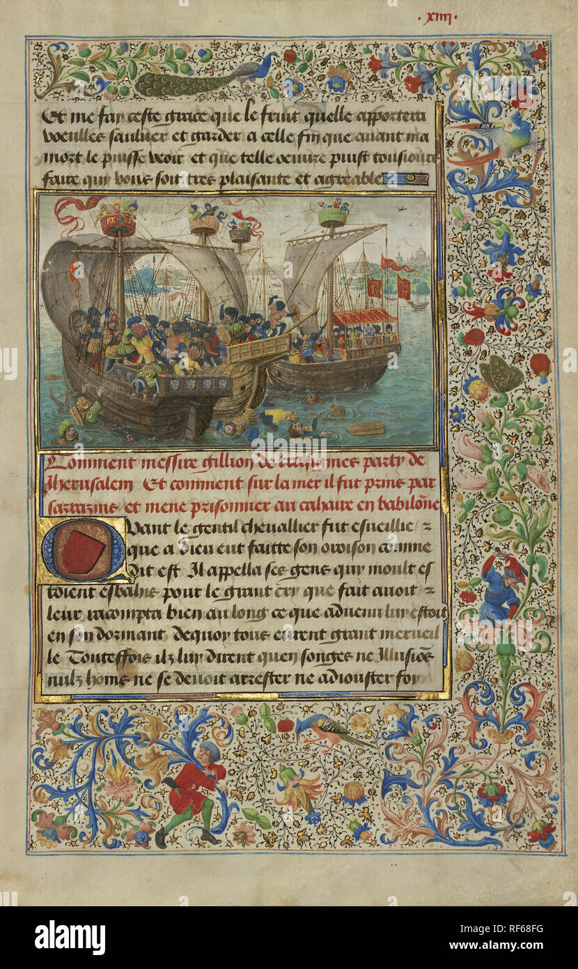 Una Battaglia Navale Tra Gillion Le Truppe E I Soldati Del Principe Dei Saraceni Lieven Van Lathem Fiammingo Circa 1430 1493 Attivo 1454 1493 David Aubert Fiammingo Attivo 1453