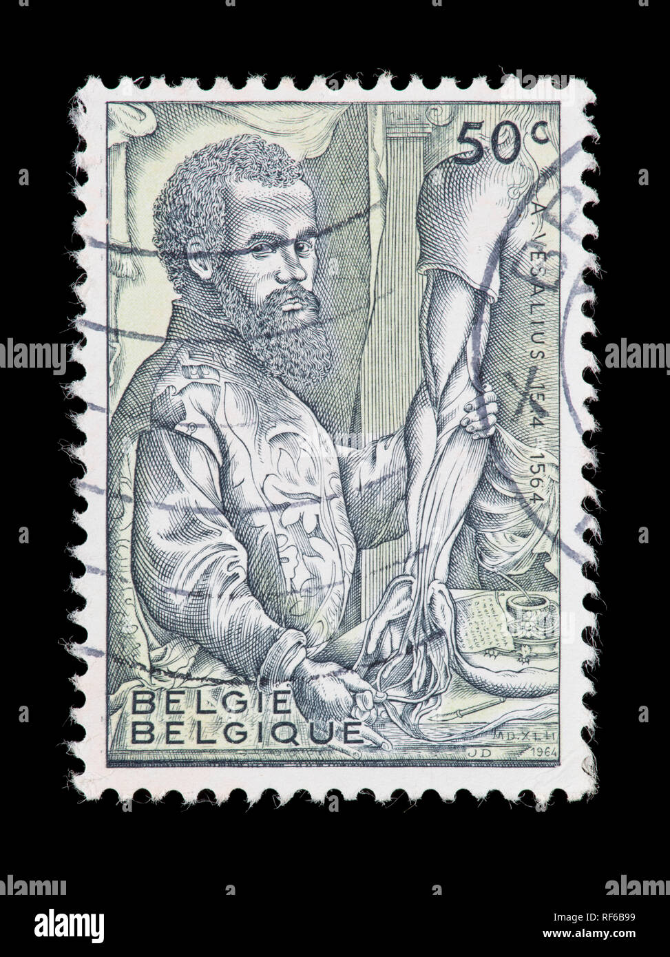 Francobollo dal Belgio raffiguranti Andreas Vesalius, anatomista Foto Stock