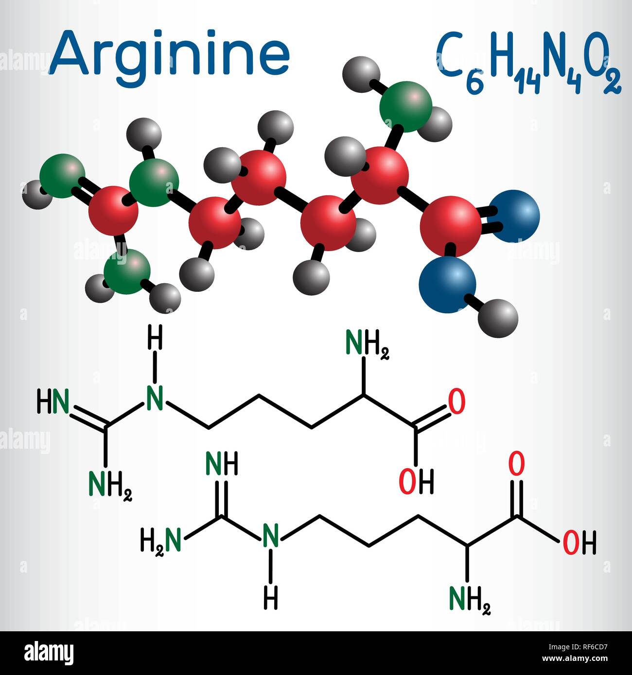Arginina Arg (R) aminoacido molecola, è utilizzato nella biosintesi delle proteine . Formula chimica di struttura e la molecola modello. Illustratio vettore Illustrazione Vettoriale