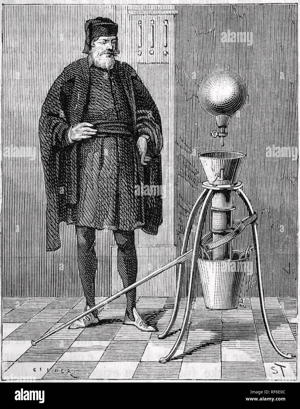 OTTO von Guericke (1602-1686) scienziato tedesco e inventore con la sua pompa a vuoto Foto Stock