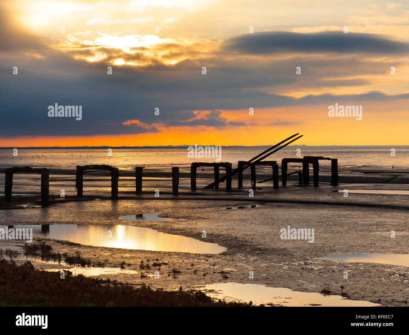 Il lavaggio a bassa marea Snettisham Norfolk inverno Foto Stock