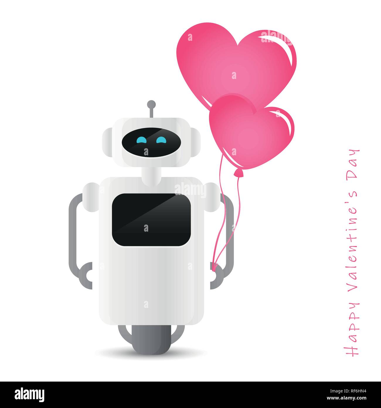 Simpatico robot azienda rosa a forma di cuore il design del palloncino per il giorno di san valentino illustrazione vettoriale EPS10 Illustrazione Vettoriale