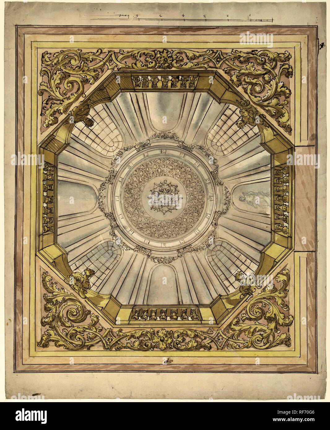 Design per un soffitto dipinto con cupola illusionistica archivio in cui un rosone. Relatore per parere: Elias van Nijmegen. Dating: 1677 - 1755. Misurazioni: h 522 mm × W 424 mm. Museo: Rijksmuseum Amsterdam. Foto Stock