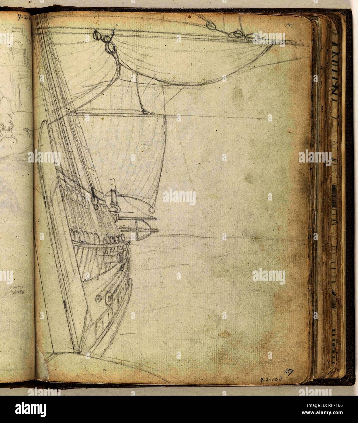 Vista dalla galleria di un East Indiaman. Relatore per parere: Jan Brandes. Dating: Maggio-1778 - Jun-1787. Luogo: Oceano Atlantico. Misurazioni: h 195 mm × W 155 mm. Museo: Rijksmuseum Amsterdam. Foto Stock