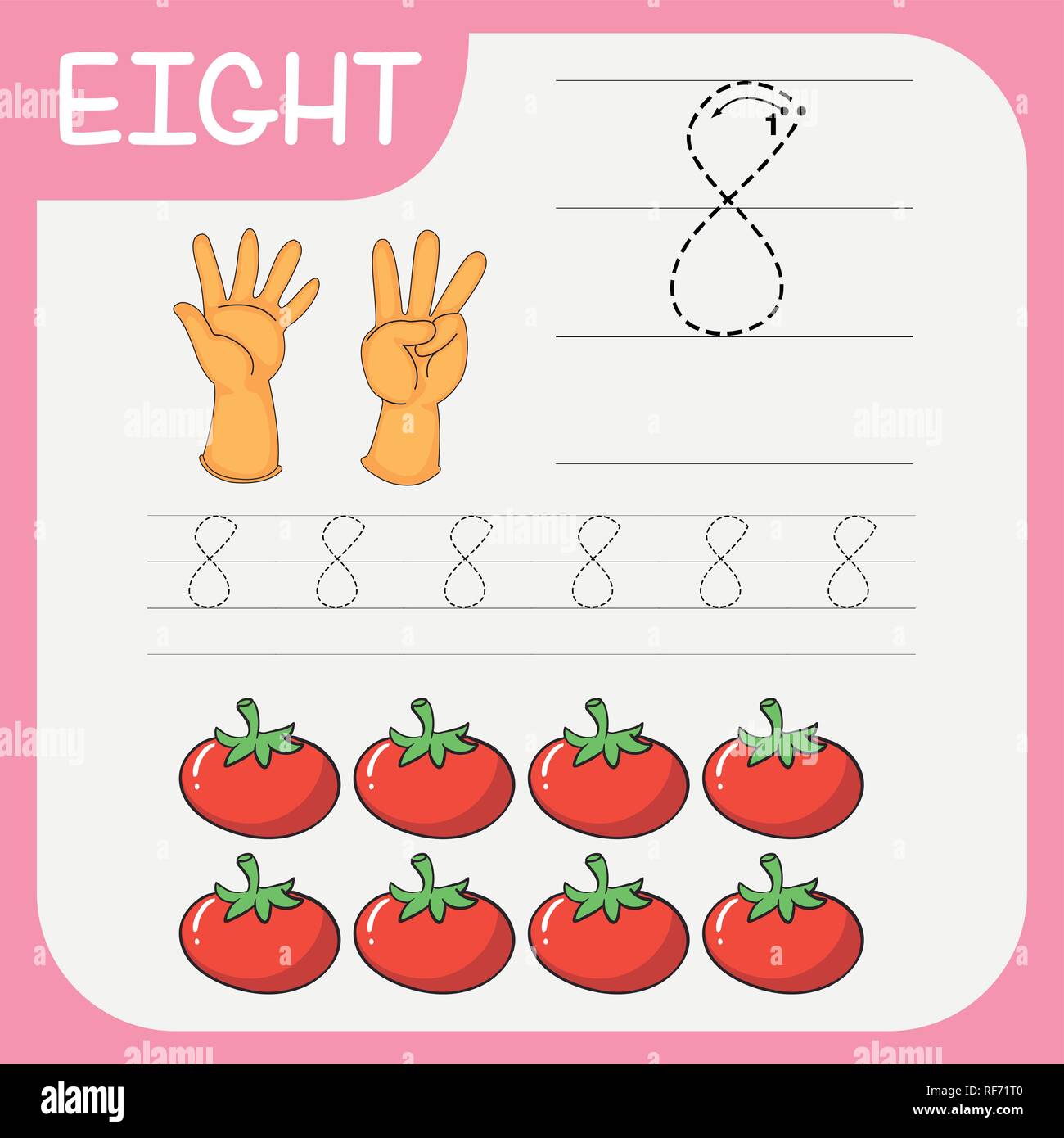 Numero otto fogli di lavoro di tastatura illustrazione Illustrazione Vettoriale