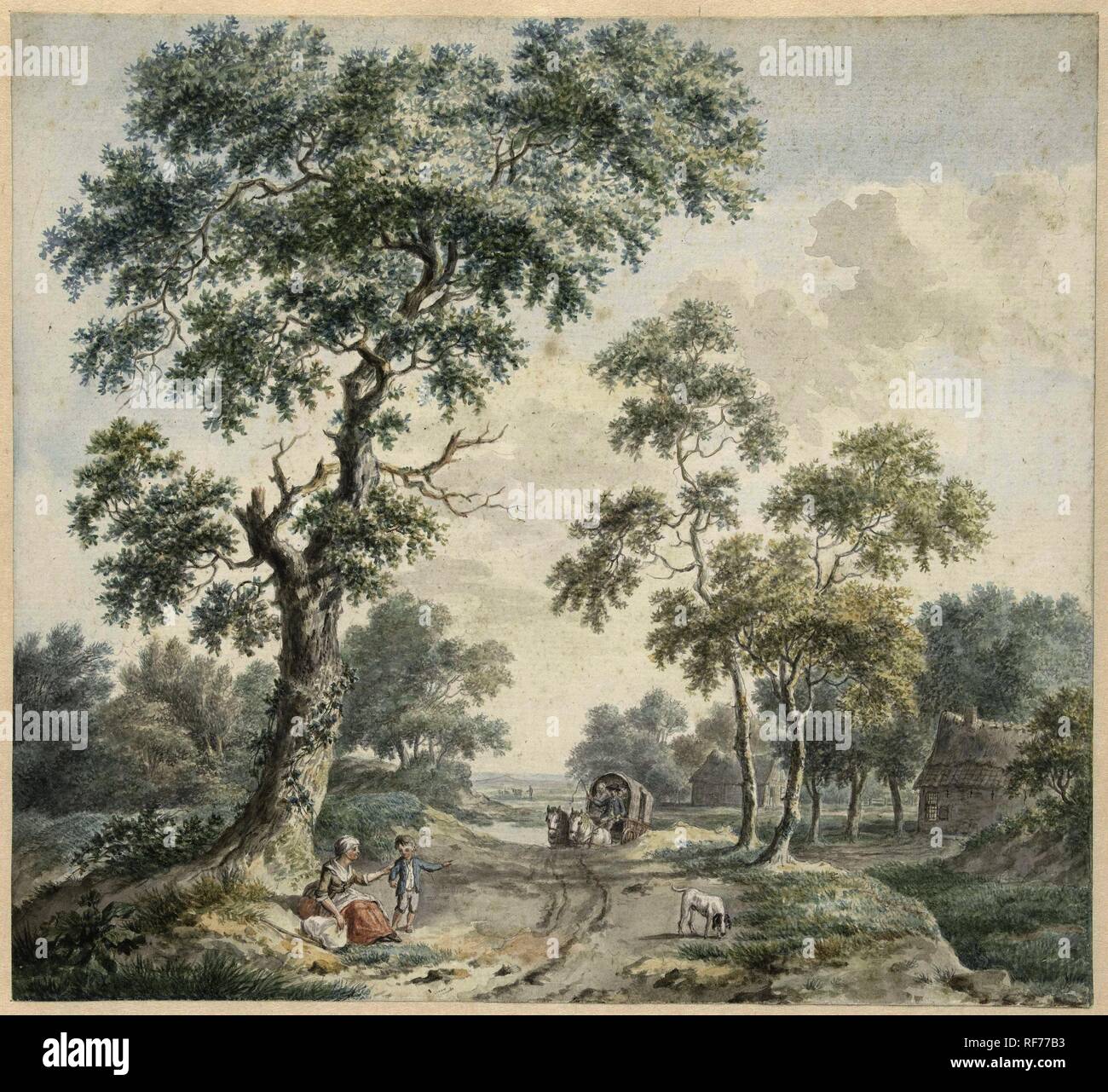 Forest zoom con case coloniche e un sentiero sabbioso. Relatore per parere: Gerardus Wieringa. Dating: 1779. Misurazioni: h 266 mm × W 293 mm. Museo: Rijksmuseum Amsterdam. Foto Stock