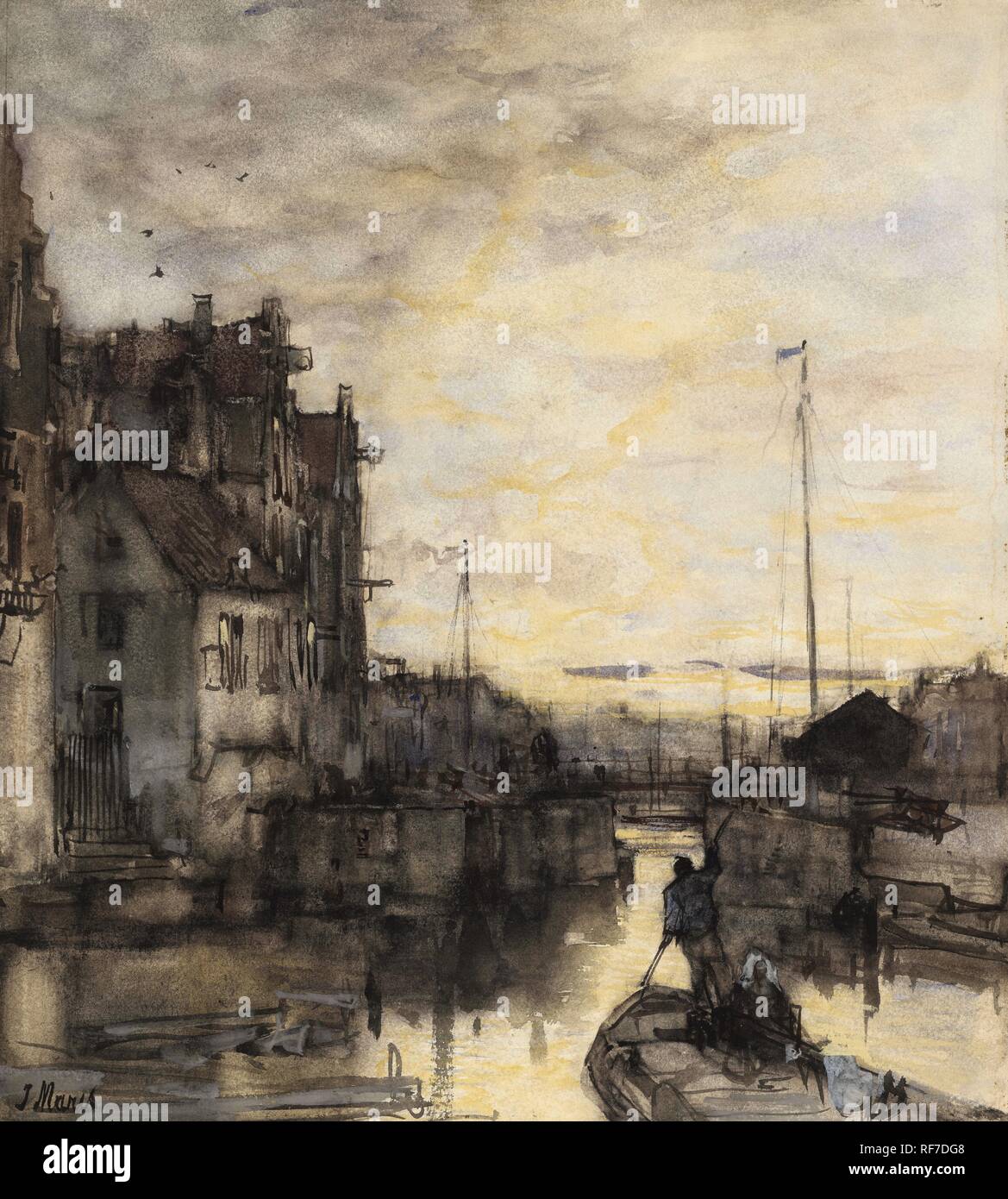 Paesaggio urbano di sera. Relatore per parere: Giacobbe Maris (menzionato in oggetto). Dating: 1847 - 1899. Misurazioni: h 488 mm × W 440 mm. Museo: Rijksmuseum Amsterdam. Foto Stock