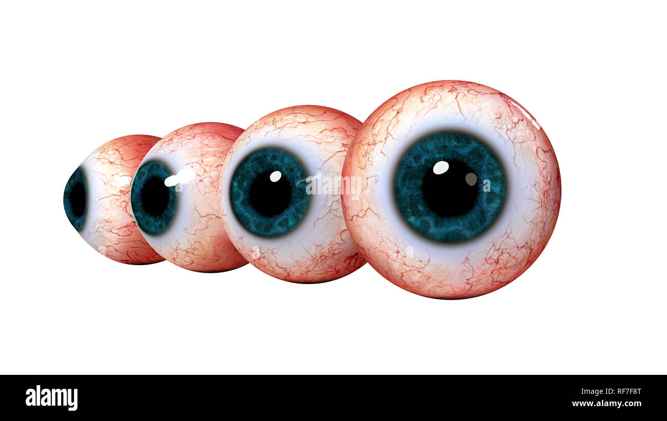 Gruppo di realistiche umano bulbi oculari con iris blu, isolato su sfondo bianco (3d'illustrazione) Foto Stock