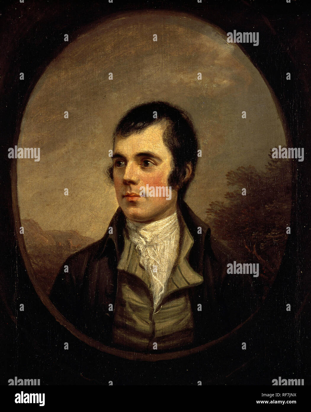 ROBERT BURNS (1759-1796) poeta Scozzese e paroliere nel 1787la pittura ad olio da Alexander Nasmyth. La cortesia Scottish National Portrait Gallery. Foto Stock