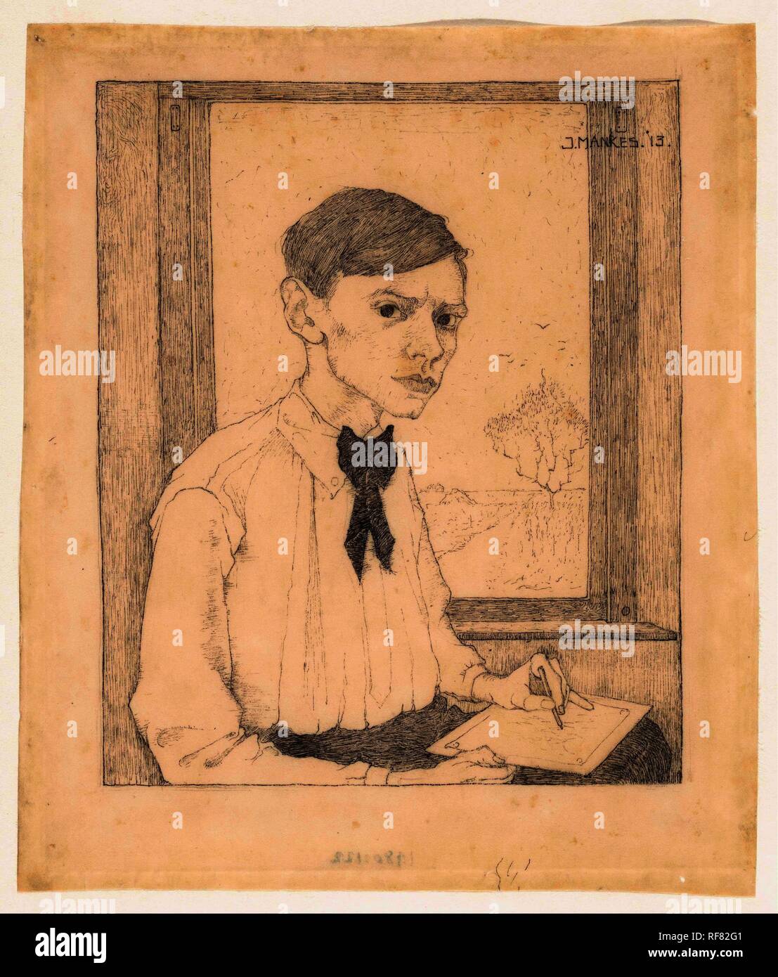 Self-portrait, tre quarti a destra, il disegno nella parte anteriore della finestra. Relatore per parere: Mankes gen. Dating: 1913. Misurazioni: h 196 mm × W 167 mm. Museo: Rijksmuseum Amsterdam. Foto Stock