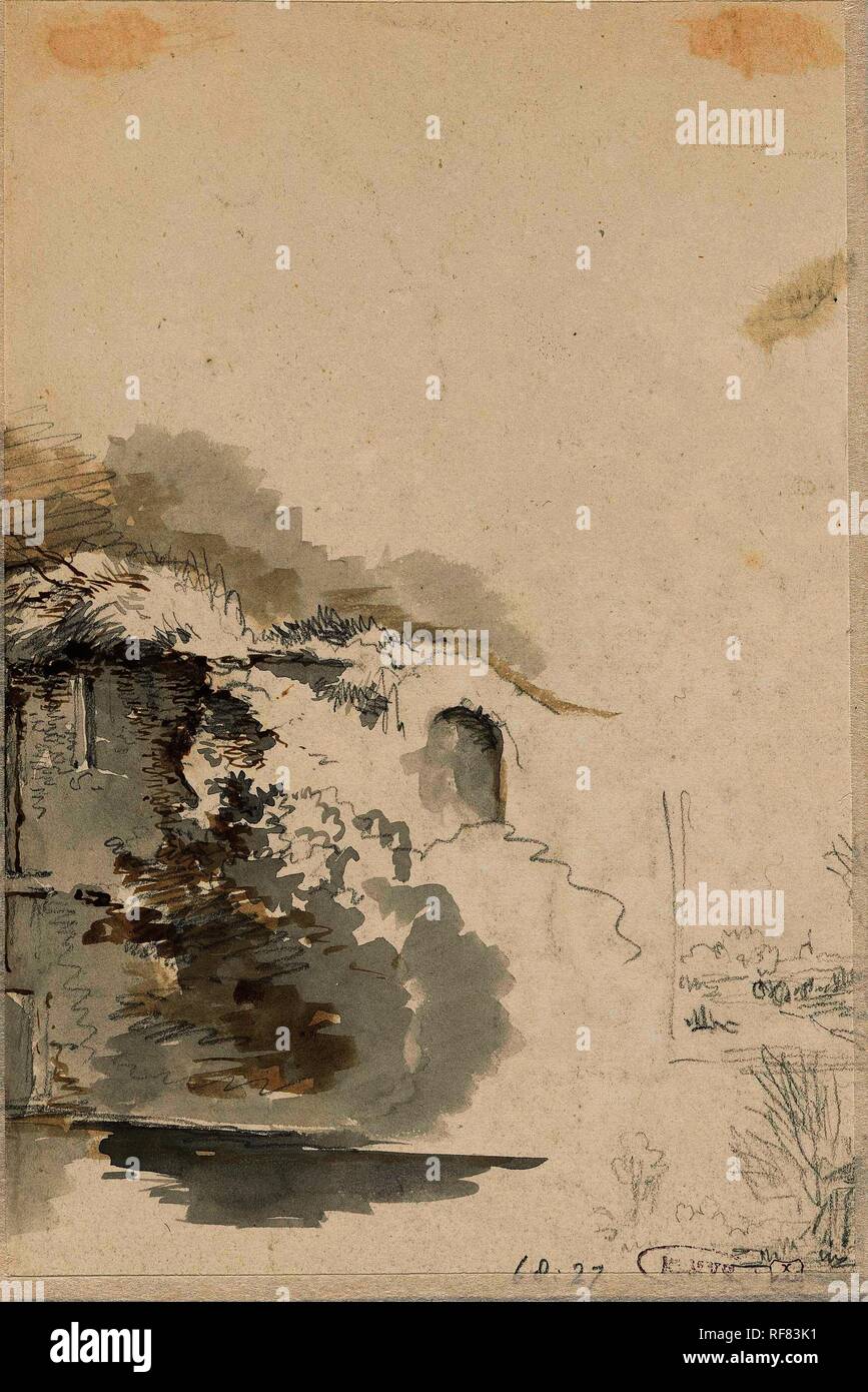 Paesaggio vari schizzi su una foglia. Relatore per parere: Striening gen. Dating: 1837 - 1903. Misurazioni: h 195 mm × W 131 mm. Museo: Rijksmuseum Amsterdam. Foto Stock
