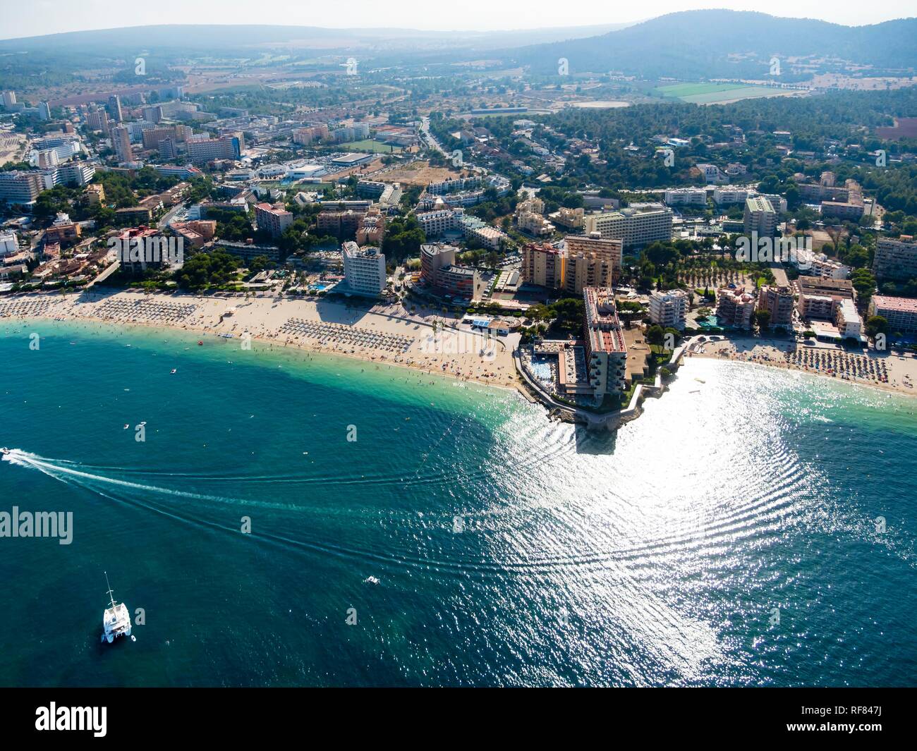 Foto aerea, vista sulla baia di Palma Nova, Maiorca, isole Baleari, Spagna Foto Stock