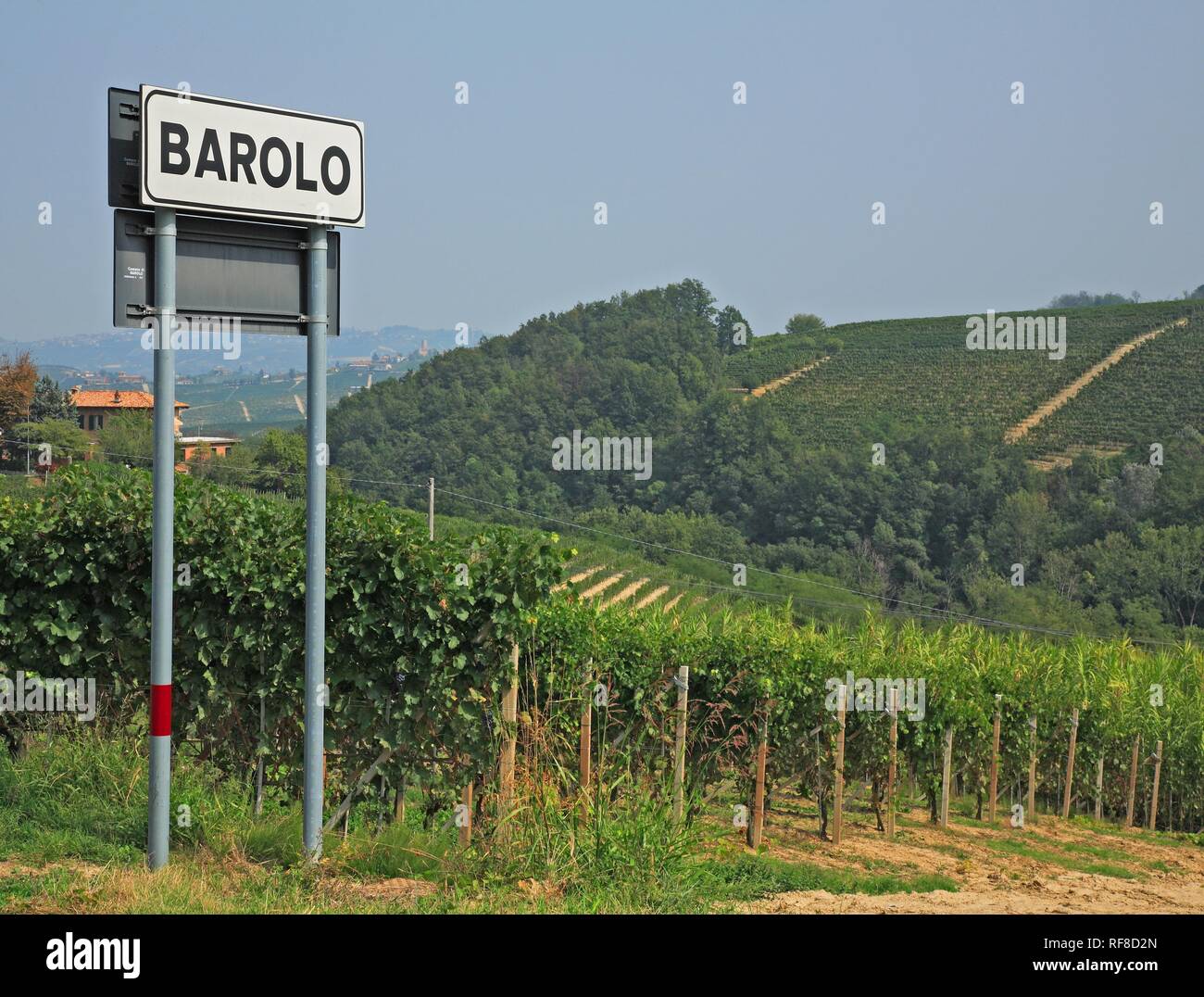 Luogo-nome sign, Barolo, Langhe, Piemonte, Italia, Europa Foto Stock