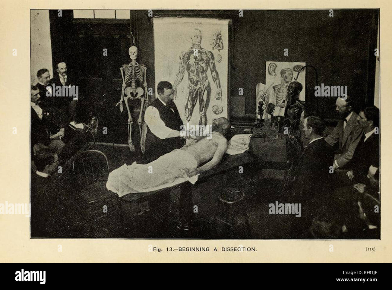 Vintage fotografia vittoriano di scienziati medici e dottori studiando un cadavere Foto Stock