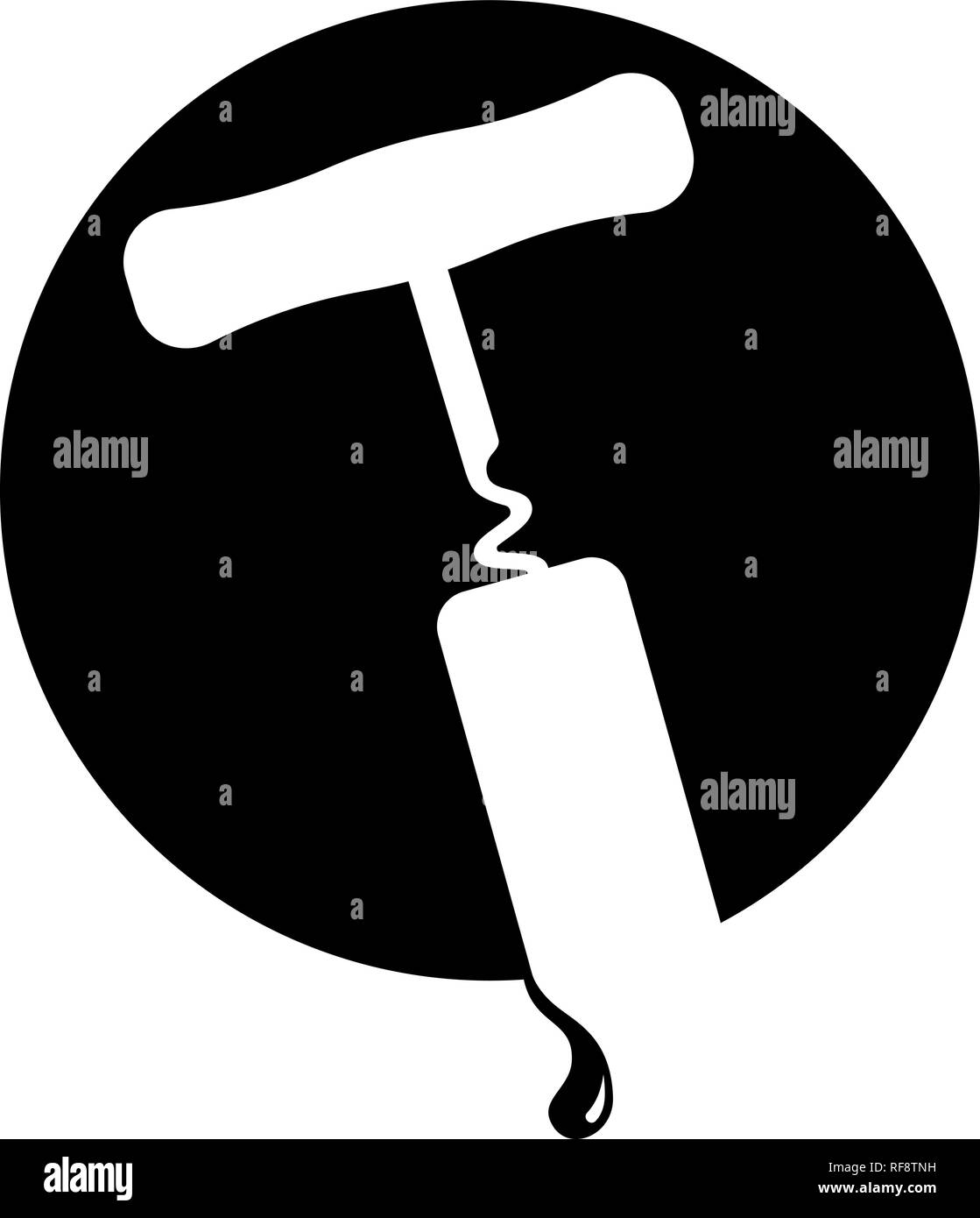 Simbolo con illustrazione del cavatappi e caduta di vino. Logo per il vostro business di vino. Icona vettore. Illustrazione Vettoriale