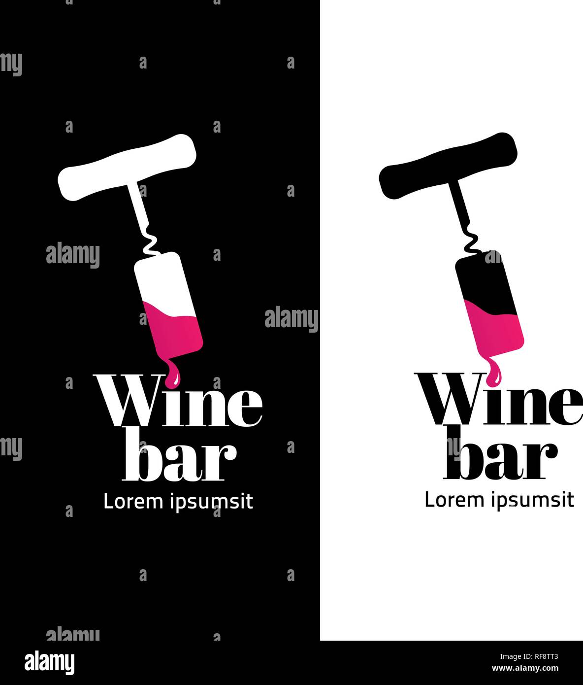 Simbolo con illustrazione del cavatappi e caduta di vino. Logo per il vostro business di vino. Icona. Esempio di testo, wine bar. vettore Illustrazione Vettoriale