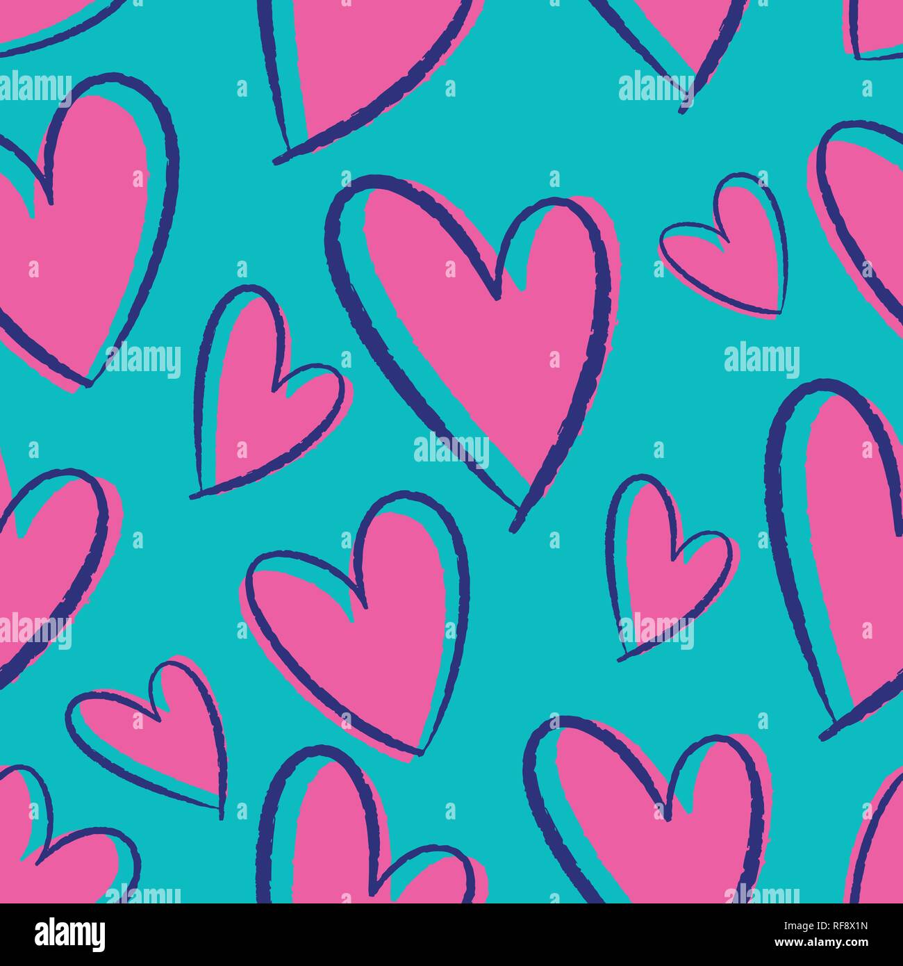 Modello senza giunture di disegnati a mano cuori. Sfondo per le carte di pagamento, carte, tessuti, sfondi, decorazione, banner web, manifesti, opuscoli. Illustra il vettore Illustrazione Vettoriale