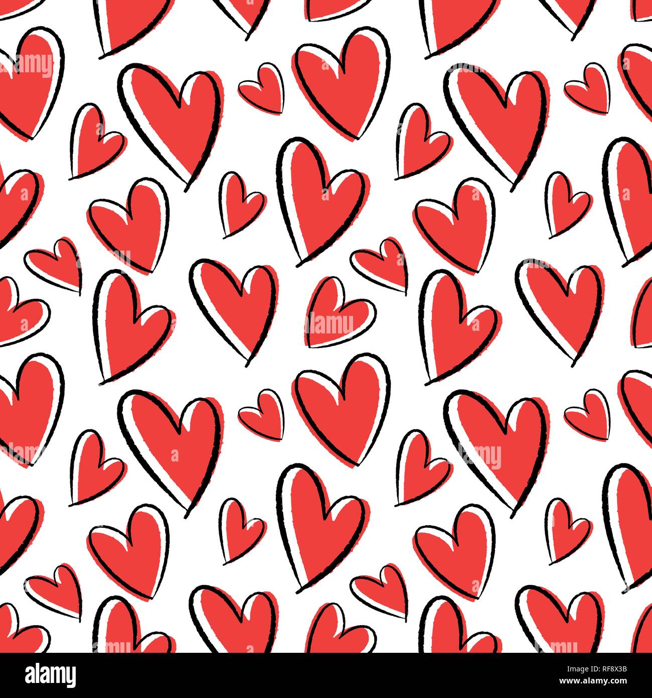 Modello senza giunture di disegnati a mano cuori. Sfondo per le carte di pagamento, carte, tessuti, sfondi, decorazione, banner web, manifesti, opuscoli. Illustra il vettore Illustrazione Vettoriale