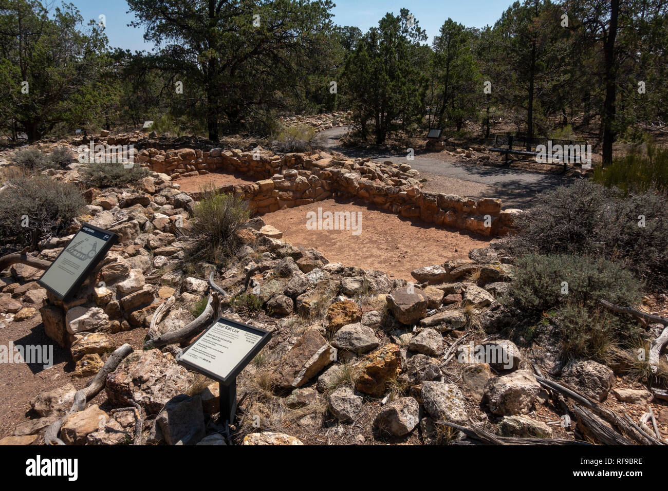 Vista sul living area del Tusayan rovine (o Tusayan Pueblo) nel Parco Nazionale del Grand Canyon, Arizona, Stati Uniti. Foto Stock