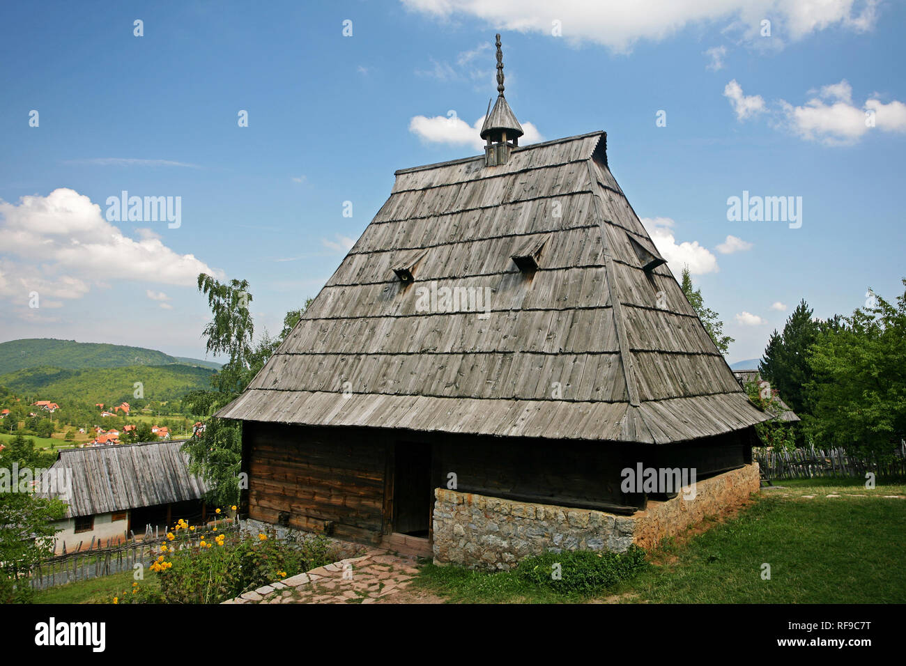 Ethno-village (il vecchio villaggio museo) in Sirogojno, Serbia Foto Stock