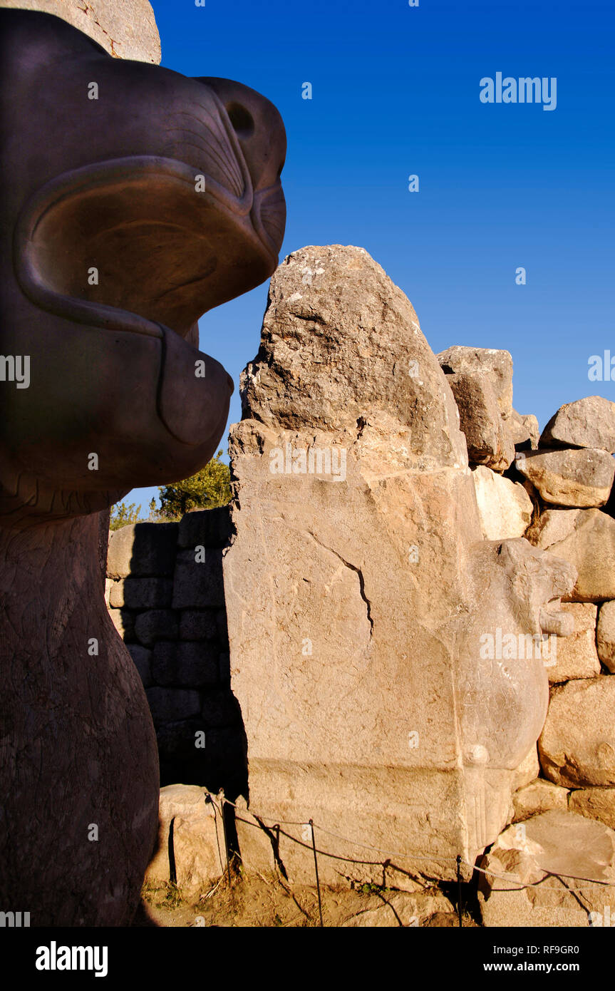 Lion Gate nelle pareti di Hattusas, la capitale degli Ittiti. XVI-XIIIc. A. C. Hattusas Bogazkale, Turchia Foto Stock
