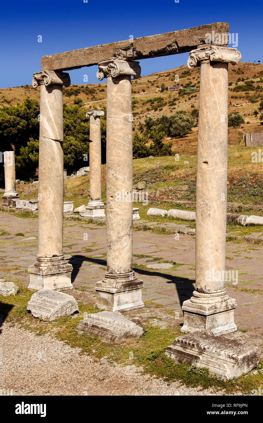 Rovine di Asklepion, antica città di Bergama, Izmir provincia. Turchia Foto Stock