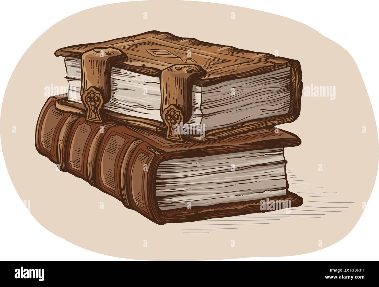 Mano bozzetto pila da due più antichi libri isolati su sfondo bianco illustrazione vettoriale. Illustrazione Vettoriale