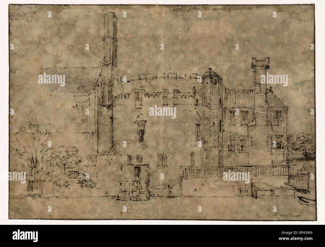 Il Swijgh Utrecht torre in Amsterdam. Relatore per parere: Rembrandt van Rijn. Dating: c. 1650 - c. 1655. Luogo: Amsterdam. Misurazioni: h 166 mm × W 235 mm. Museo: Rijksmuseum Amsterdam. Foto Stock