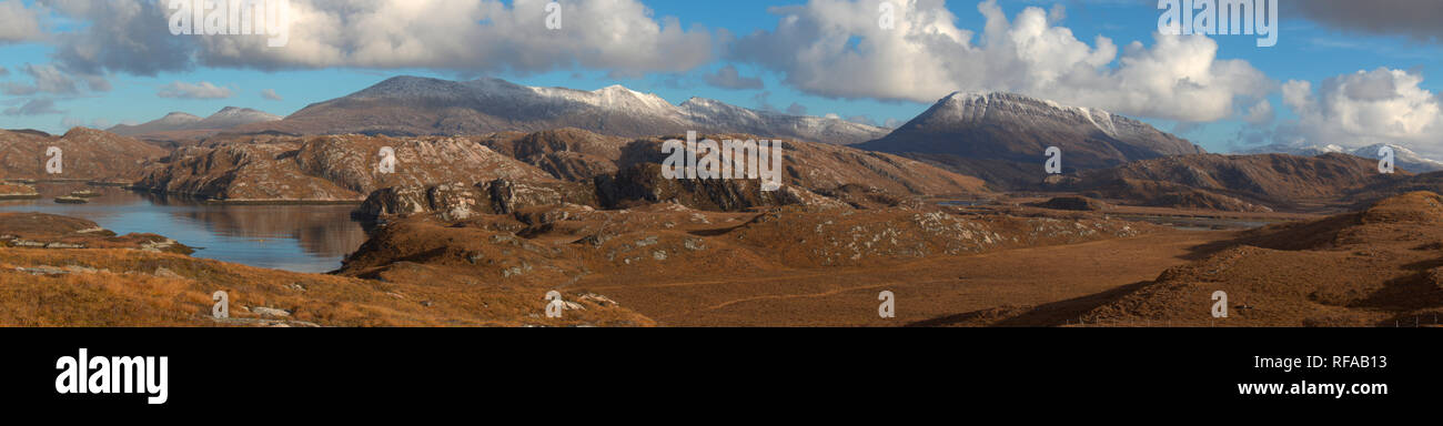 E Foinaven Arkle panorama, Sutherland Foto Stock