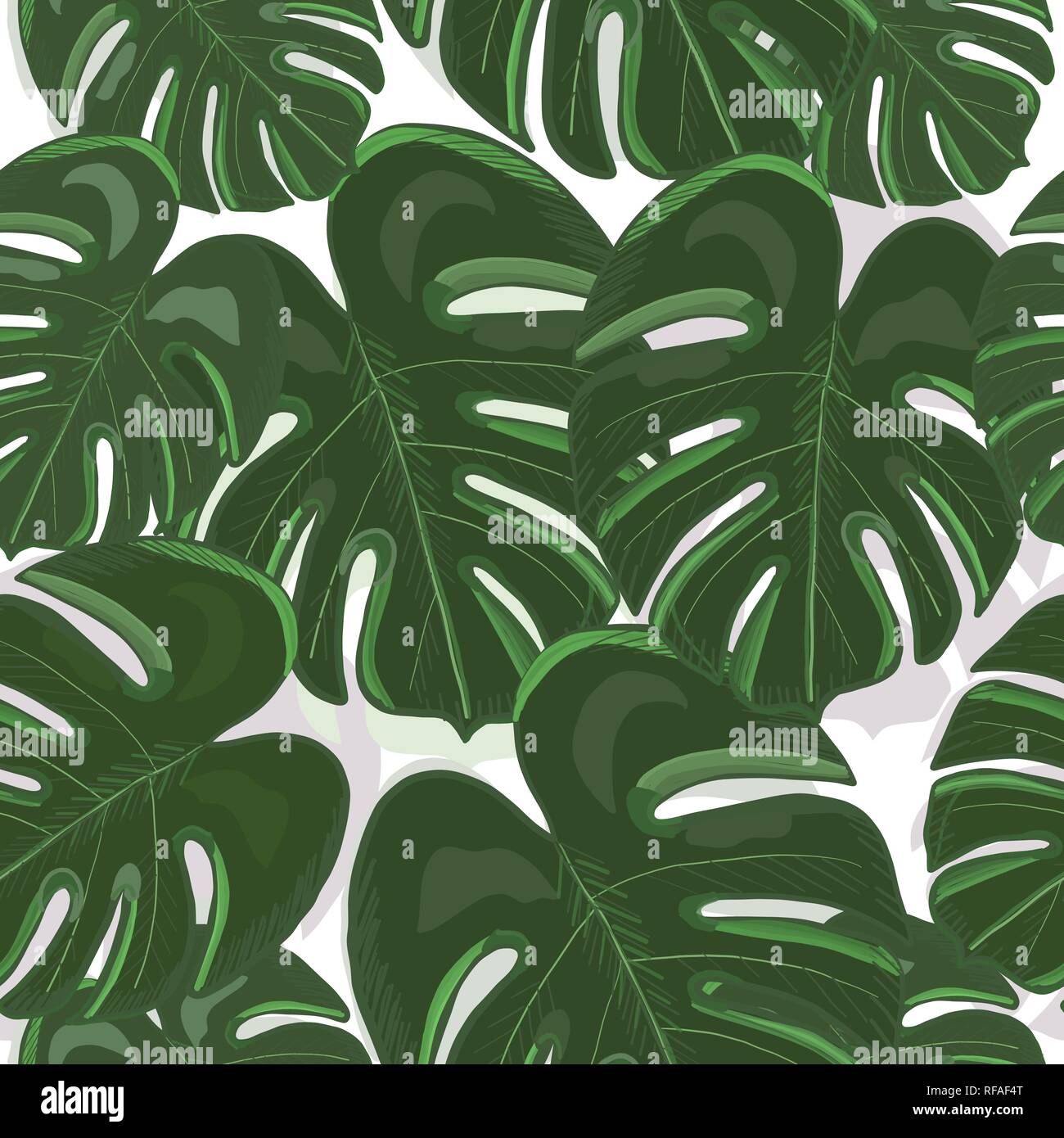 Tropical colorato foglie di monstera sfondo. Disegnato a mano foglia tropic modello ripetuto Illustrazione Vettoriale