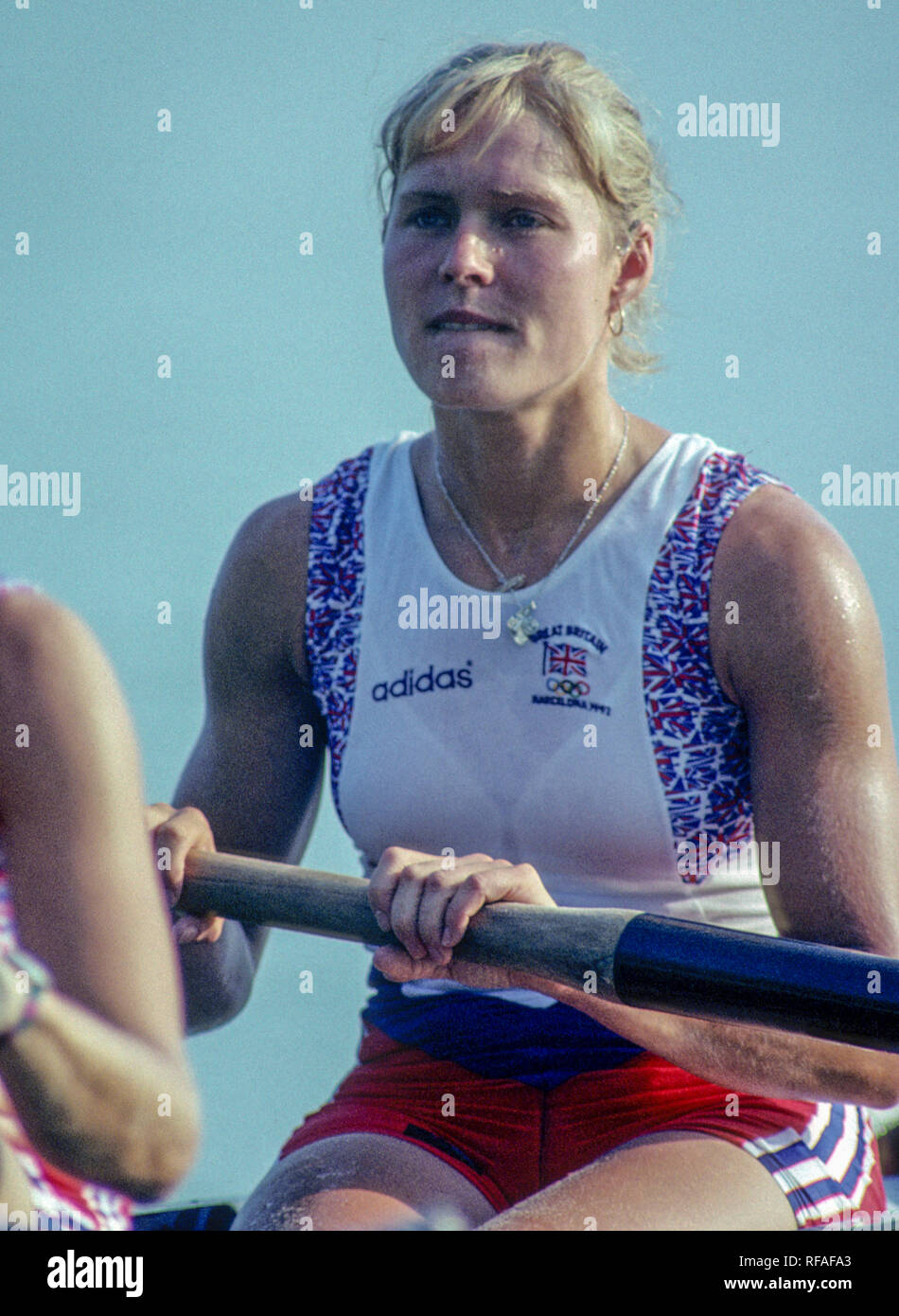 Barcellona, Spagna. GBR W8+, Kareen MARWICK, 1992 Olimpico di canottaggio regata sul lago di Banyoles, Catalonia [Credito Pietro Spurrier/ Intersport immagini] Foto Stock