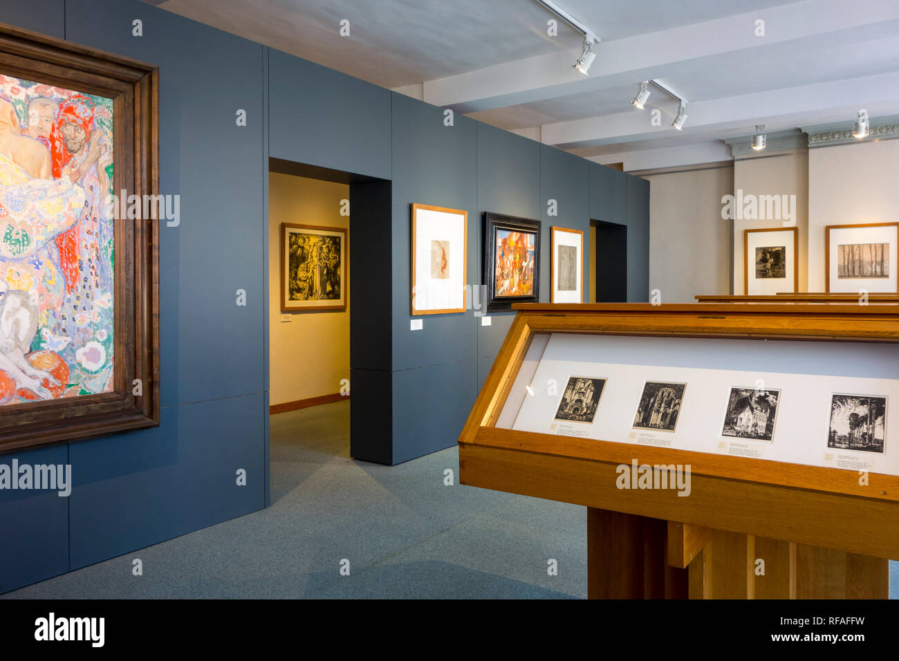 Il lavoro dell'artista Anglo-Welsh, pittore Frank Brangwyn nel museo Arentshuis nella città di Bruges, Fiandre Occidentali, Belgio Foto Stock