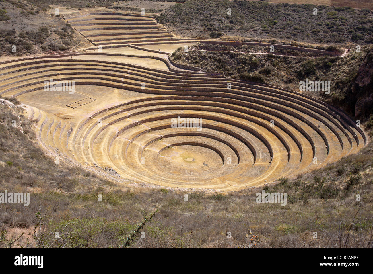 Inca terrazze circolari di Moray (antica stazione di esperimento agricola) - Perù, Sud America Foto Stock