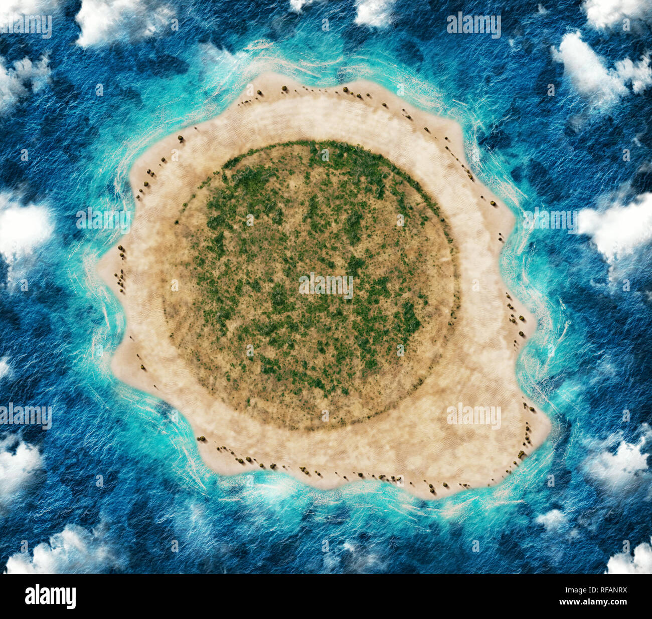 Vista aerea della bellissima isola a forma di cialda di caffè. Foto Stock