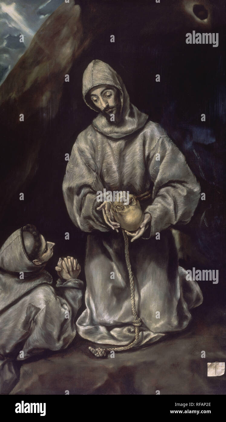 Francesco di Assisi nella meditazione - 1600/14 - Olio su tela - 160x103 cm - Manierismo spagnolo - NP 819. Autore: GRECO, EL. Posizione: GALERIA NACIONAL. OTTAWA. In Canada. Foto Stock