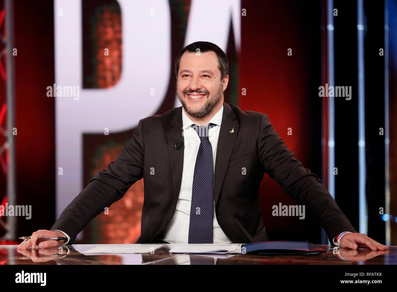 Matteo Salvini Roma 24 gennaio 2019. Il ministro italiano degli affari interni appare come una valutazione sul programma tv Povera Italia. Foto di Samantha Zucchi Insidefoto Foto Stock