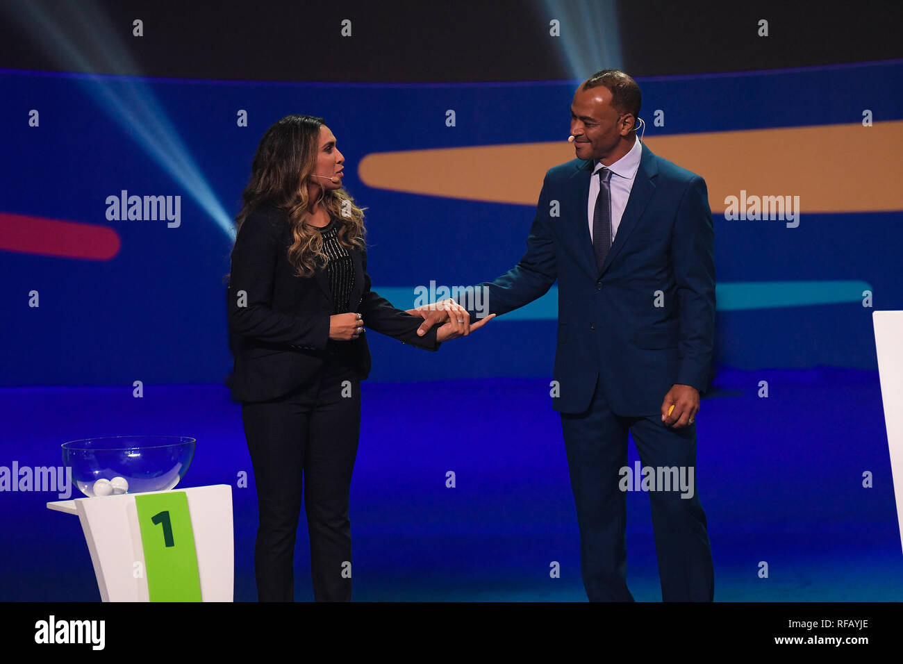 Rio de Janeiro, Brasile. Il 24 gennaio, 2019. RJ - Rio de Janeiro - 01/24/2019 - Copa America 2019, Gruppo disegnare - giocatore di calcio Marta, eletto sei volte il miglior giocatore del mondo, durante il 2019 Coppa America disegnare tenutosi nella Città delle arti nella zona ovest della città. Foto: Thiago Ribeiro / AGIF Credito: AGIF/Alamy Live News Foto Stock