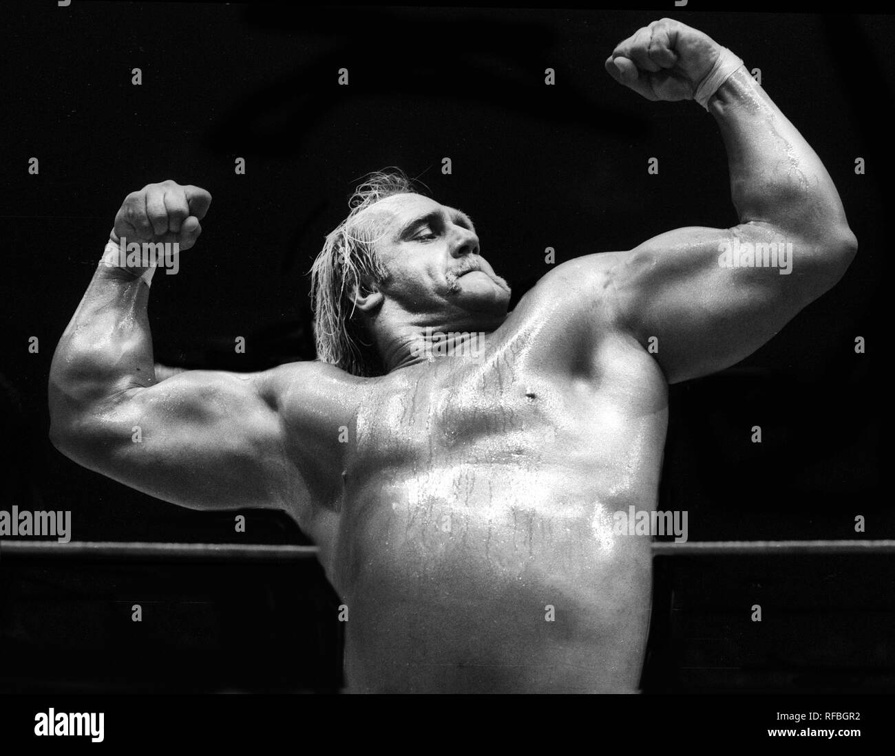 Hulk Hogan a Wrestlemania 1 nel 1985 Foto di Adam Scull/PHOTOlink.net Foto Stock Hulk Hogan a Wrestlemania 1 nel 1985 Foto di Adam Scull/PHOTOlink.net Foto Stock