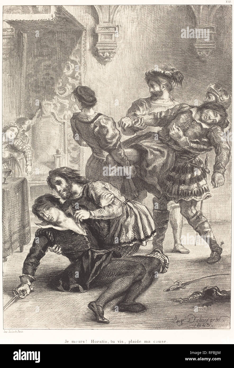 La morte di Amleto (Atto V, scena II). Data: 1843. Medium: litografia. Museo: National Gallery of Art di Washington DC. Autore: Eugene Delacroix. Foto Stock